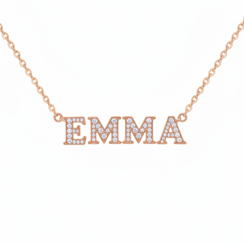 EMMA Classic Serif Diamond Pavé Necklace - 14K Rose Gold