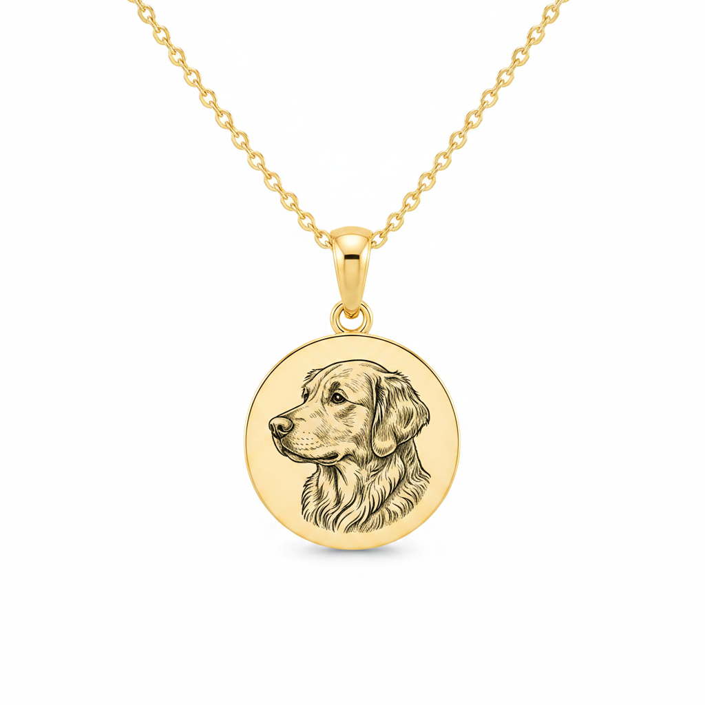 Pet portrait necklace white background