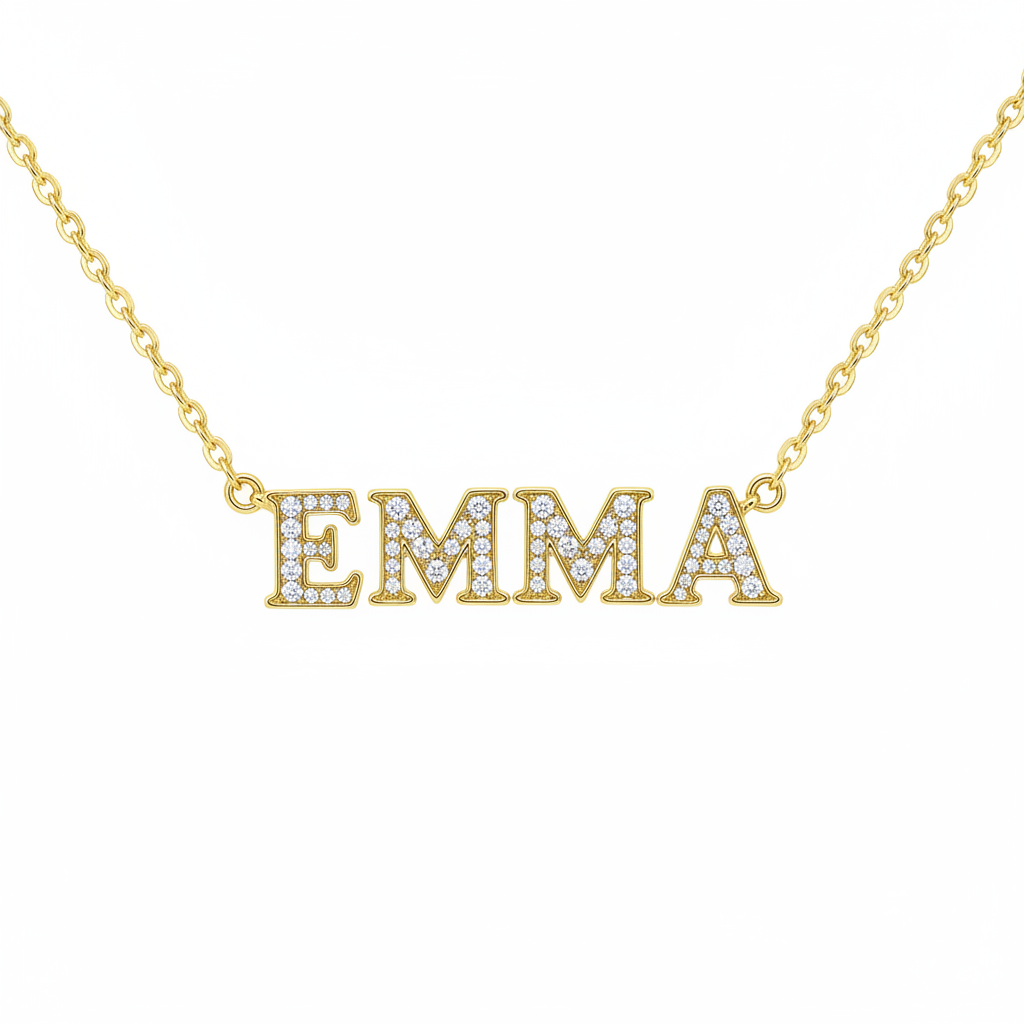 EMMA Classic Serif Diamond Pavé Necklace - White Background