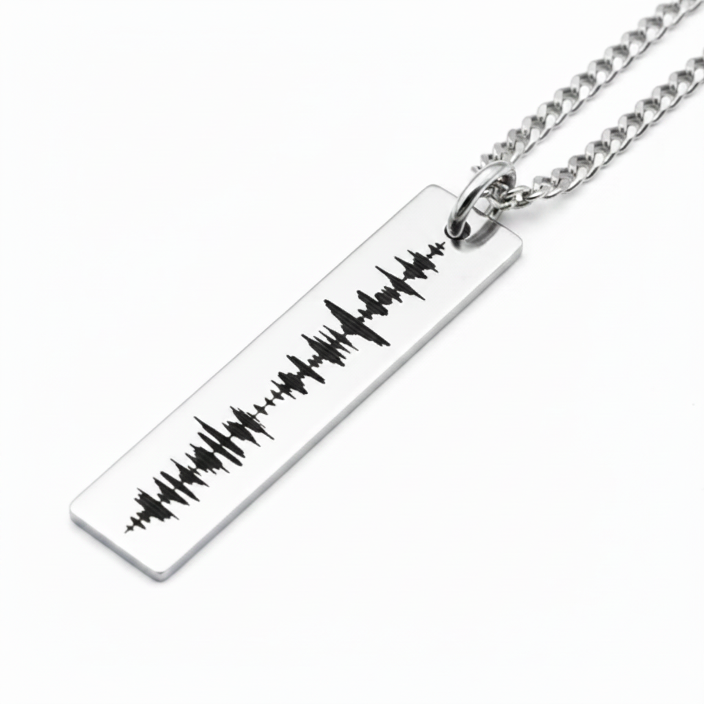 925 Sterling Silver soundwave bar necklace white background