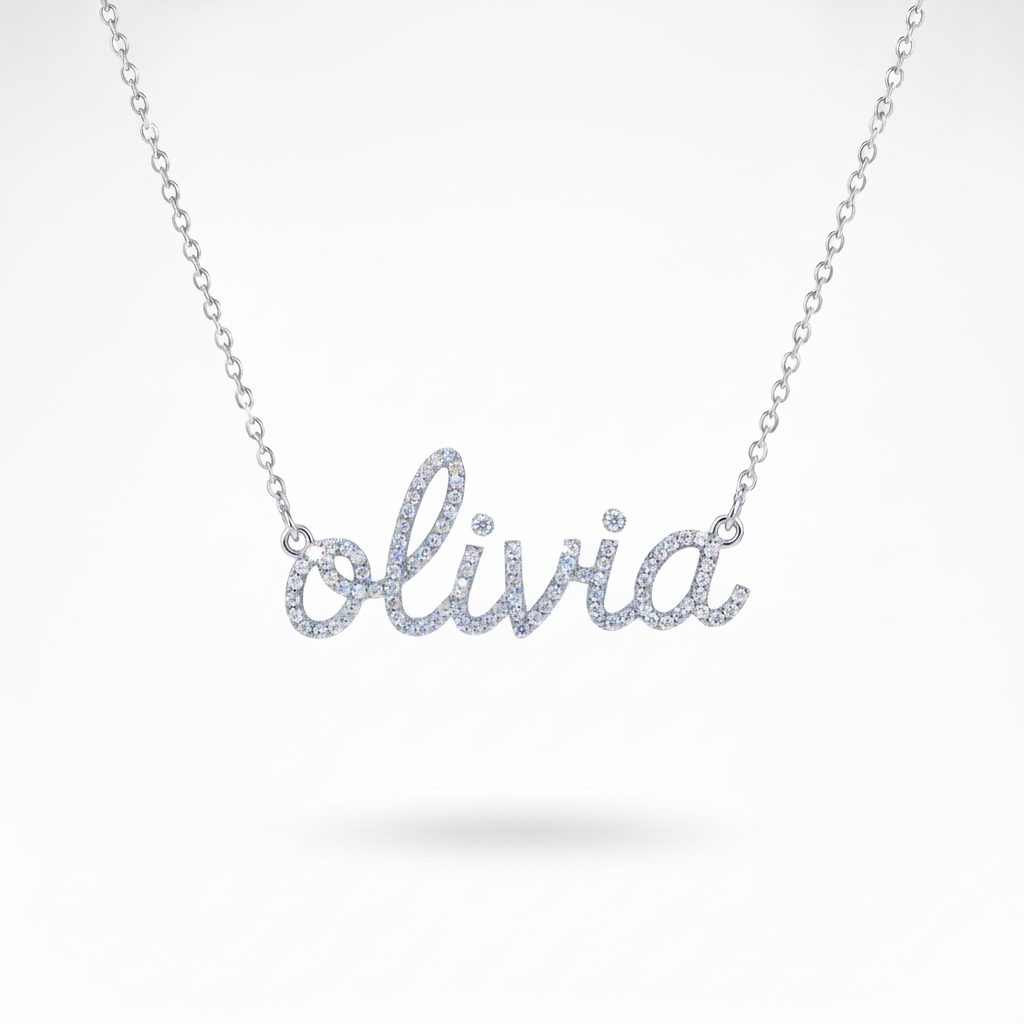 Diamond Pavé Name Necklace – Custom 14K Gold Fine Jewelry