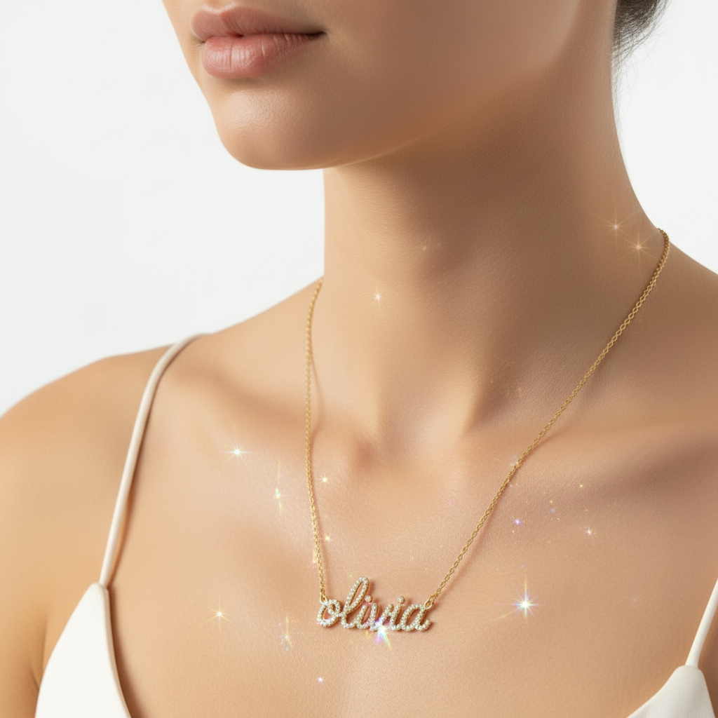 Diamond Pavé Name Necklace – Custom 14K Gold Fine Jewelry