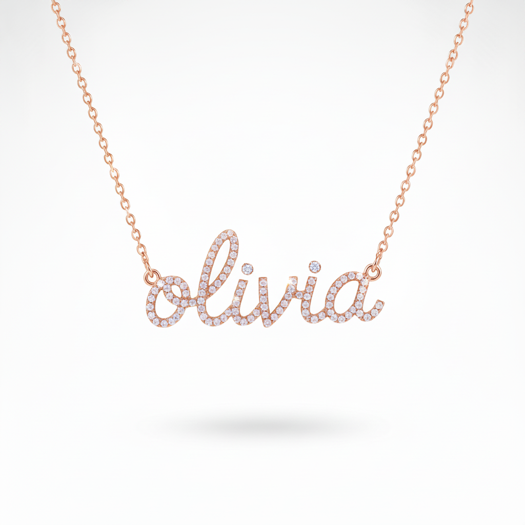 Diamond Pavé Name Necklace – Custom 14K Gold Fine Jewelry