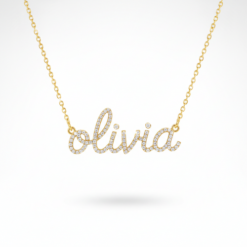 Diamond Pavé Name Necklace – Custom 14K Gold Fine Jewelry